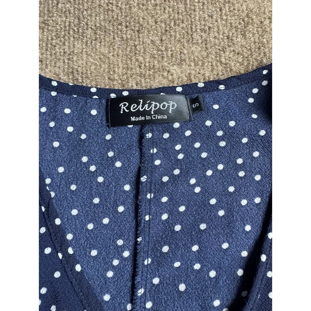 Relipop Womens Navy Blue & White Polka Dot Lightweight Wrap Sundress Dress S